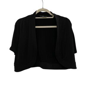 Black Open-Front Cropped Shrug Cardigan Womens M Polyester/Spandex Made In USA